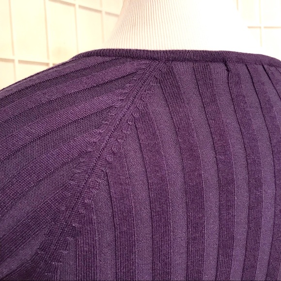 Plunge Neckline Long Sleeve Stretch Knt Purple Top - Picture 4 of 7